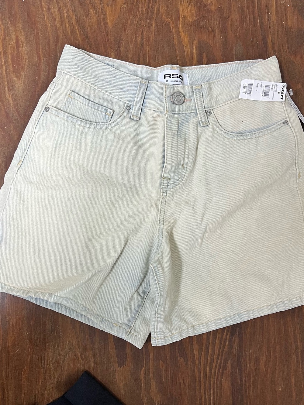 RSQ Women's Cream High-Rise Denim Shorts